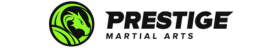 Prestige Martial Arts Logo, a green dragon with Prestige Martial Arts in black font. 